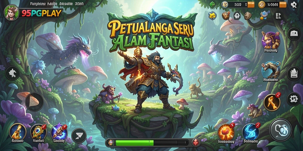 Screenshot gameplay 95PGPLAY menunjukkan aksi epik di alam fantasi.