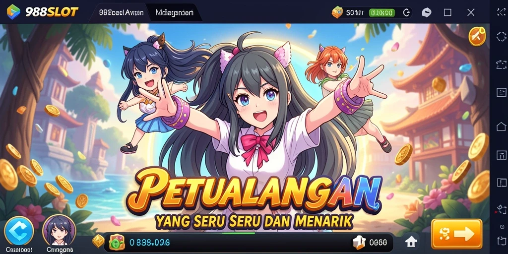 Screenshot utama 988SLOT menampilkan gameplay yang penuh warna dan karakter Anime.