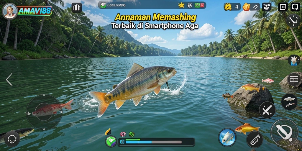 Tampilan gameplay menakjubkan AMAVI88 dengan jernihnya air dan ikan yang beragam.