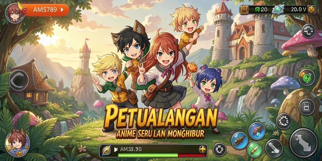 Screenshot gameplay AMS789 dengan karakter anime yang dinamis.