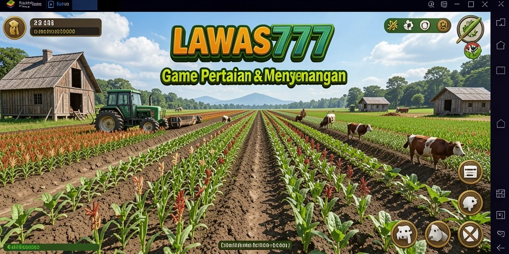 Screenshot utama LAWAS777 menampilkan aktivitas bertani yang seru.