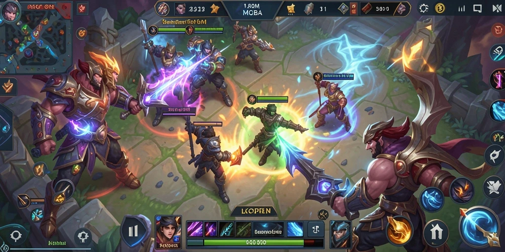 Tampilan gameplay epik dalam LKOPEN dengan pertarungan tim yang seru.