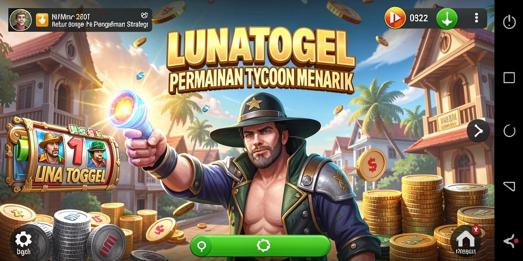 Screenshot gameplay LUNATOGEL yang menunjukkan strategi manajemen bisnis.