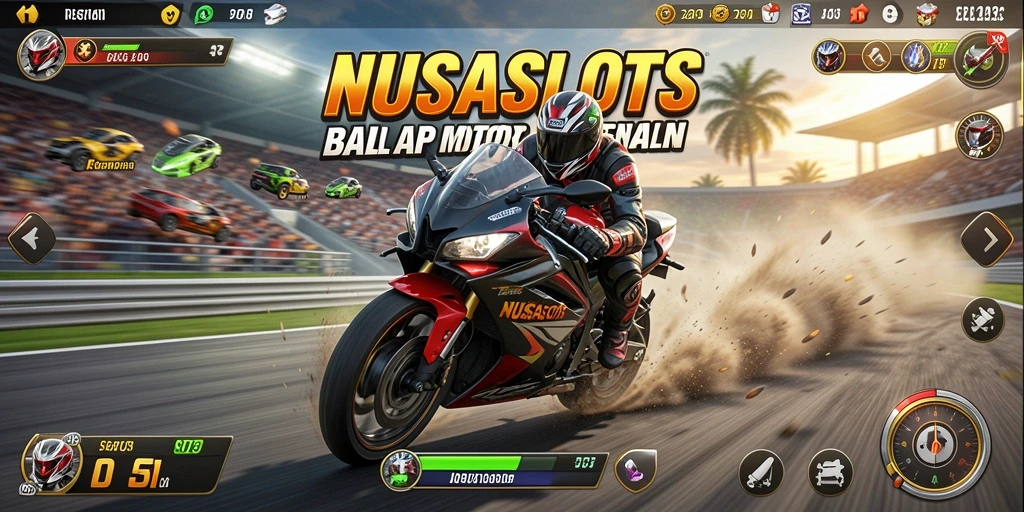 Gameplay intens NUSASLOTS dalam balapan motor yang seru.