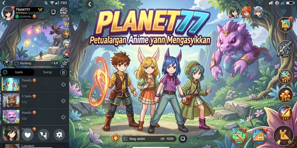 Tampilan gameplay menakjubkan dari PLANET77 dengan karakter anime.