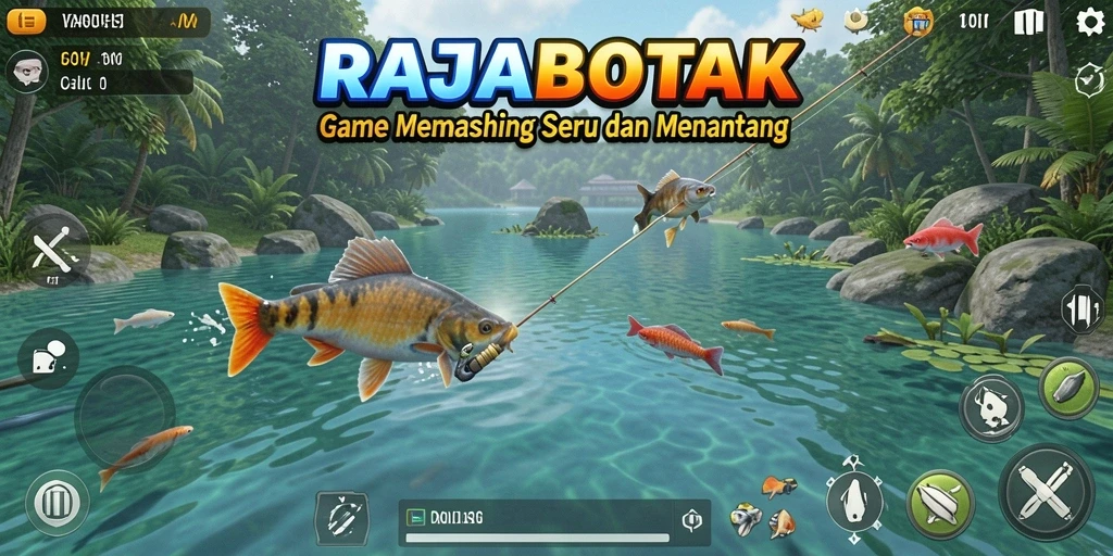 Gameplay RAJABOTAK menampilkan momen seru memancing yang menantang.