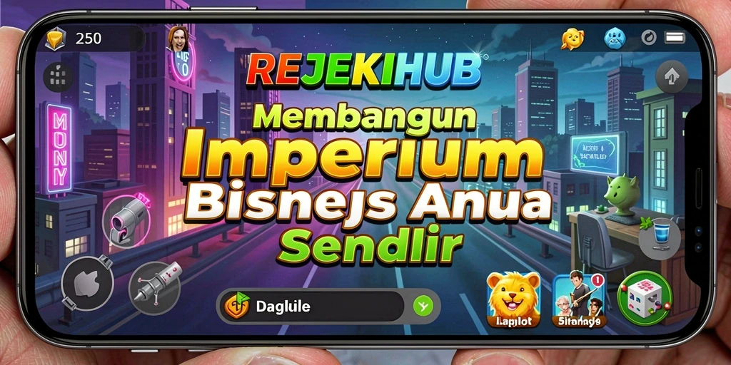 Tangkapan layar gameplay REJEKIHUB yang menunjukkan keseruan strategi bisnis.
