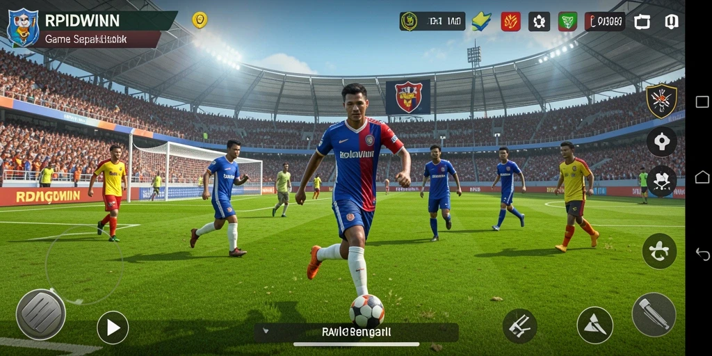 Tampilan gameplay RPIDWIN dengan aksi sepak bola mendebarkan.