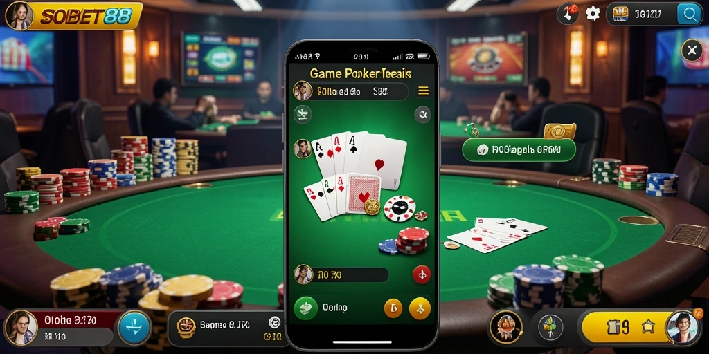 Tampilan seru dan menarik dari gameplay Poker di SOBET88.
