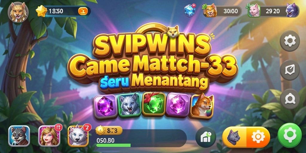 Tampilan dinamis gameplay Match-3 SVIPWINS yang penuh warna.