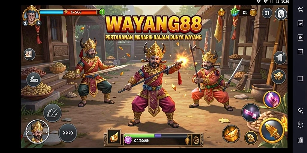 Tampilan utama gameplay WAYANG88 yang seru dan menantang dalam gaya Tower Defense.