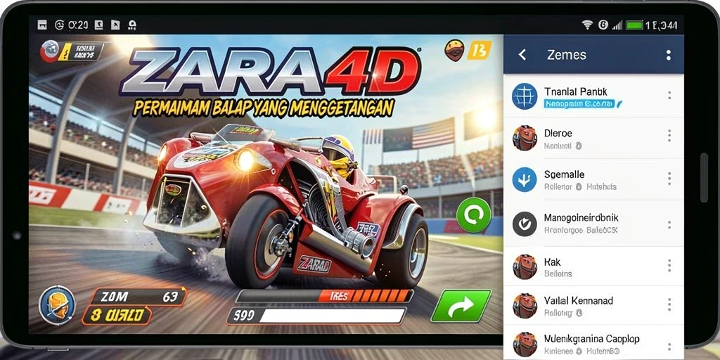 Screenshot utama ZARA4D menunjukkan aksi balapan yang penuh semangat.